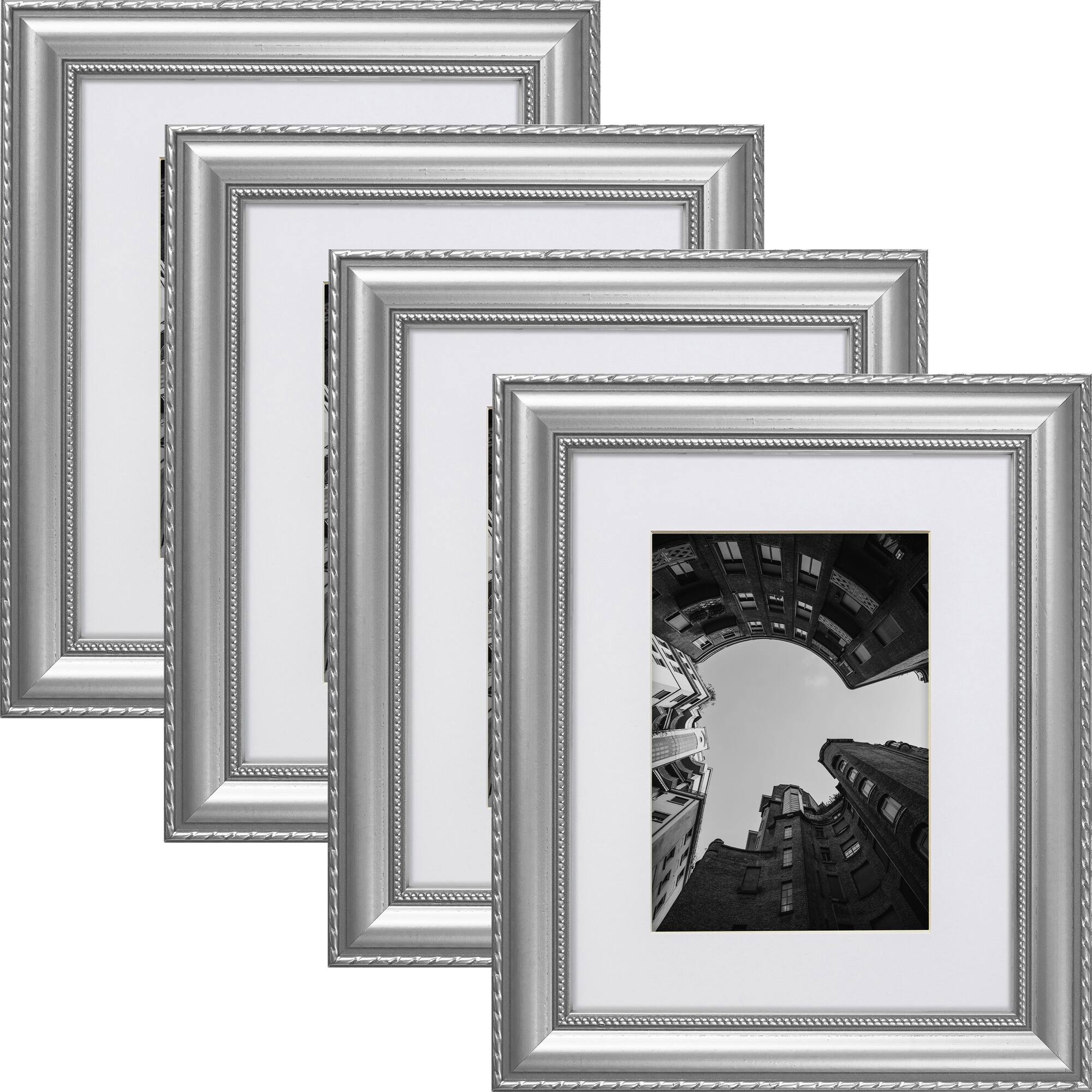 4 Pack Craig Frames Victoria Ornate Silver Picture Frame with Mat